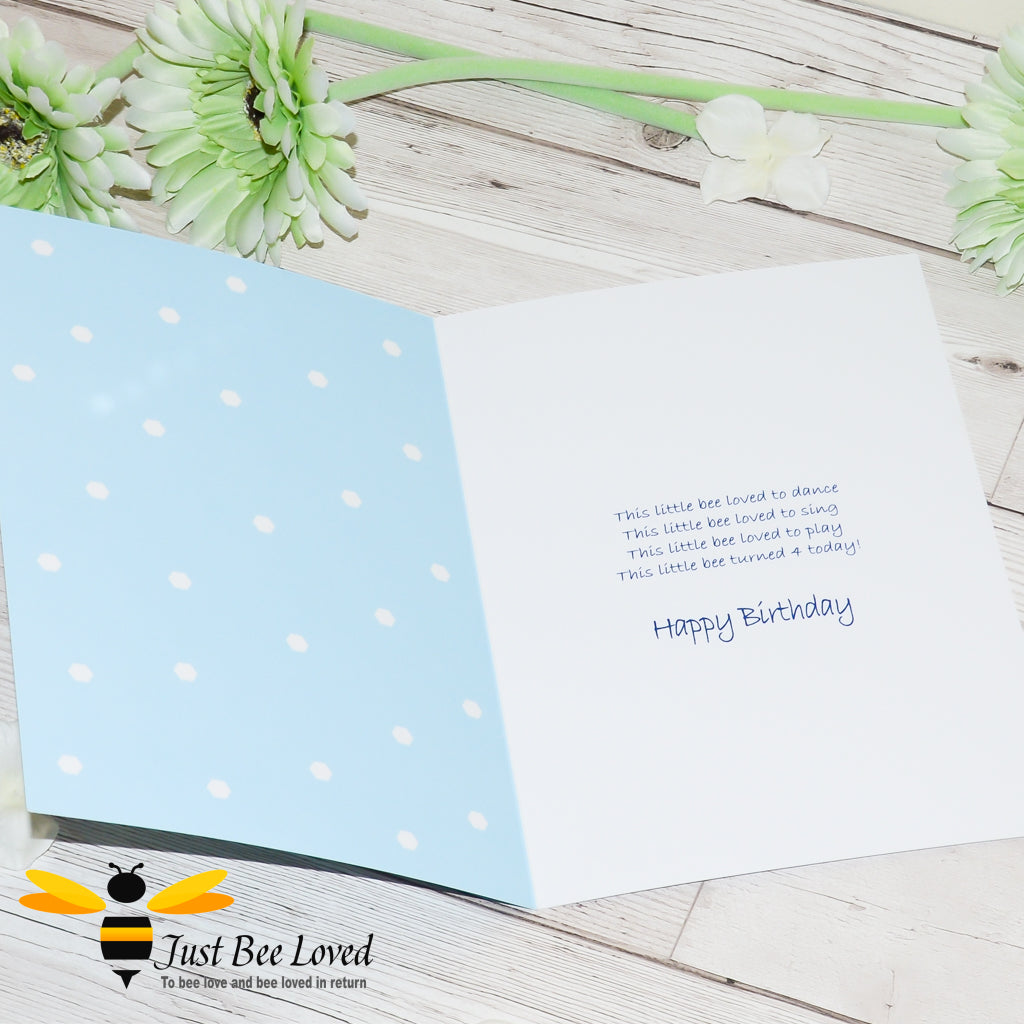 Just Bee Loved Little Bee children's birthday greeting card with 'This Little Bee' poem.