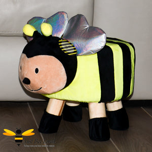 Children's kids bumble bee character plush padded wooden footstool seat chair