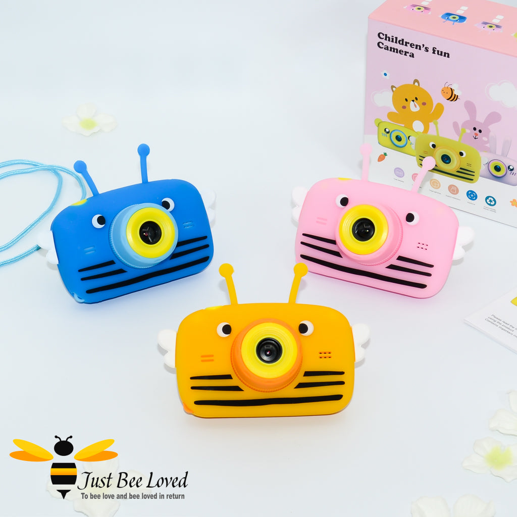 Children's Digital Mini Bumble Bee Camera in pink, yellow, blue colours