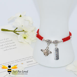 Handmade red Shamballa Bee Charm bracelet for friend with sentimental verse cards