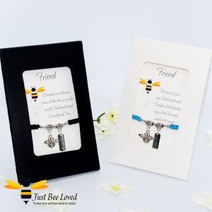 Handmade Shamballa Bee Charm bracelets for friend with sentimental verse cards