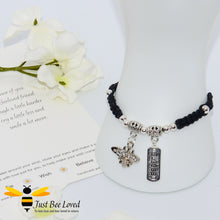Load image into Gallery viewer, Handmade Black wish Bee Charm bracelet for friend with sentimental verse cards