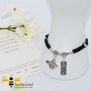 Handmade Black wish Bee Charm bracelet for friend with sentimental verse cards