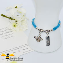 Load image into Gallery viewer, Handmade blue Shamballa Bee Charm wish bracelet for friend with sentimental verse cards