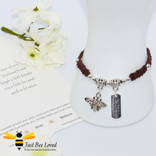 Load image into Gallery viewer, Handmade brown Shamballa Bee Charm wish bracelet for friend with blessed tag charm and sentimental verse cards