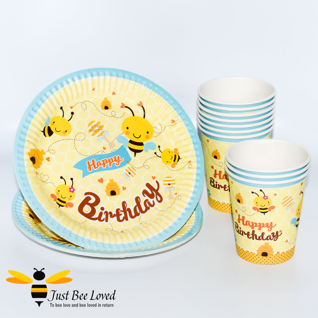 Happy birthday party paper plates paper cups with cartoon bumble bee design