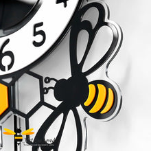 Load image into Gallery viewer, large honeycomb and bee pendulum wall clock with wall decor bees.  