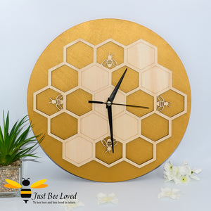 natural birch wood honeycomb bee round wall clock 