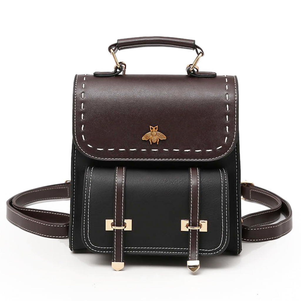 Bee Vegan Leather Backpack Handbags in Black