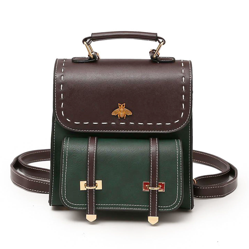 Bee Vegan Leather Backpack Handbags in Green