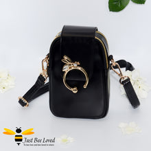 Load image into Gallery viewer, Diamante Bee Mobile and Headphone Crossbody Bag in black colour