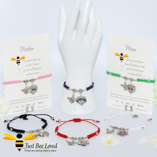 Load image into Gallery viewer, handmade Shamballa wish charm bracelets featuring a bee and love heart engraved with &quot;Mom&quot; with sentimental verse card