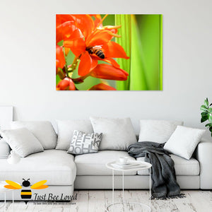 Just Bee Loved Honeybee and Orange Lily Graphic Wall Art Canvas Decor by Landscape & Nature Photographer Yasmin Flemming