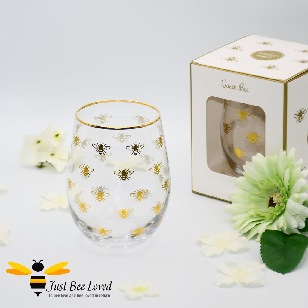 Glittering Gold Queen Bee Stemless Wine Glass from the Leonardo Collection