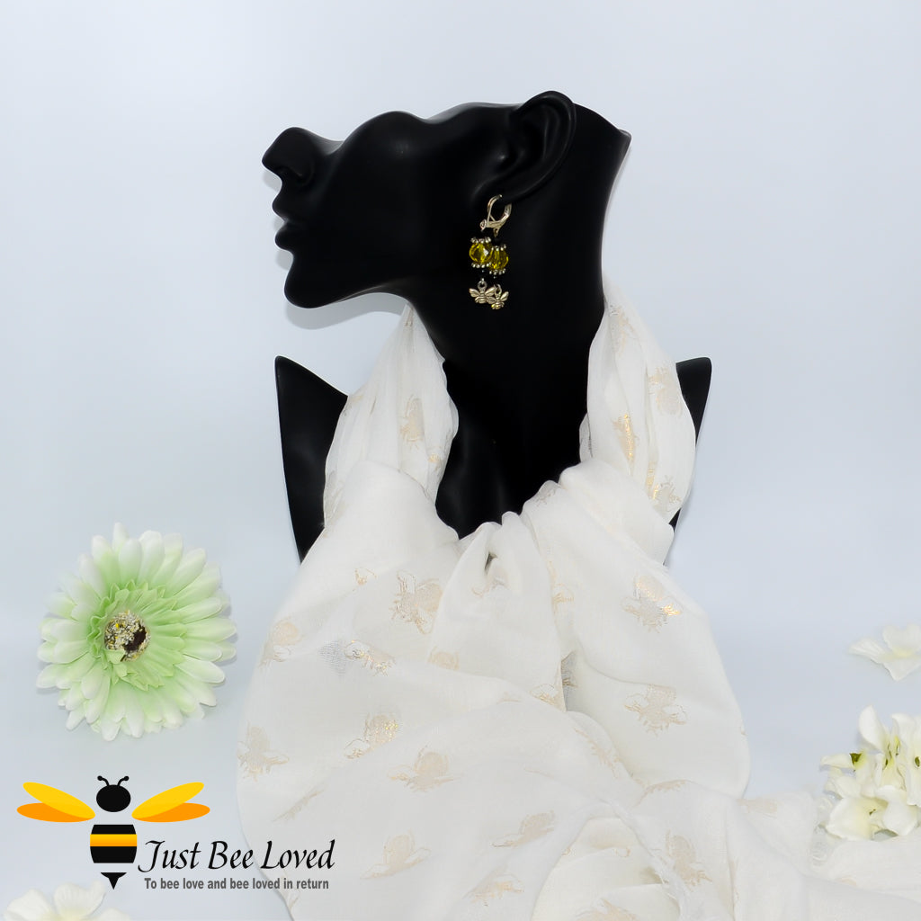 women's lightweight cream scarf with gold bees print